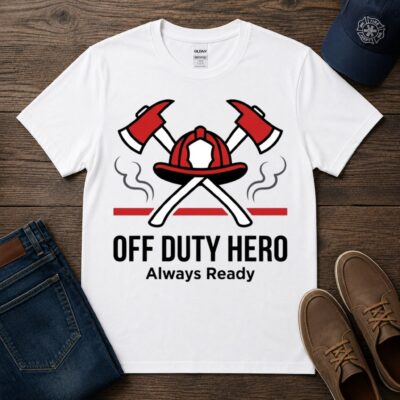 Alternative view of Firefighter T-Shirt — "Off Duty Hero Always Ready" Graphic Tee