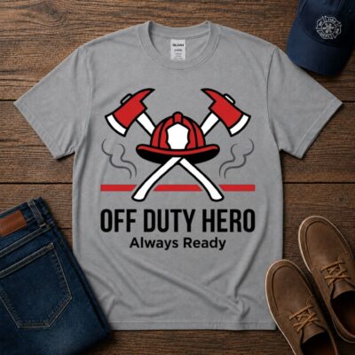 Firefighter T-Shirt — "Off Duty Hero Always Ready" Graphic Tee